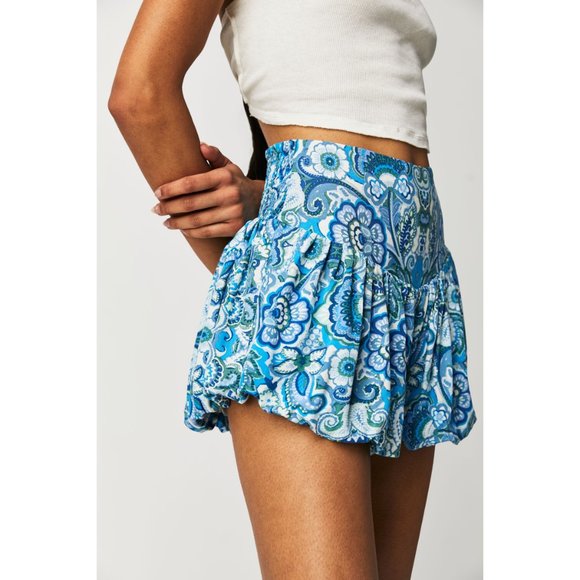 Free People Blue Floral High Waist Bubble Shorts